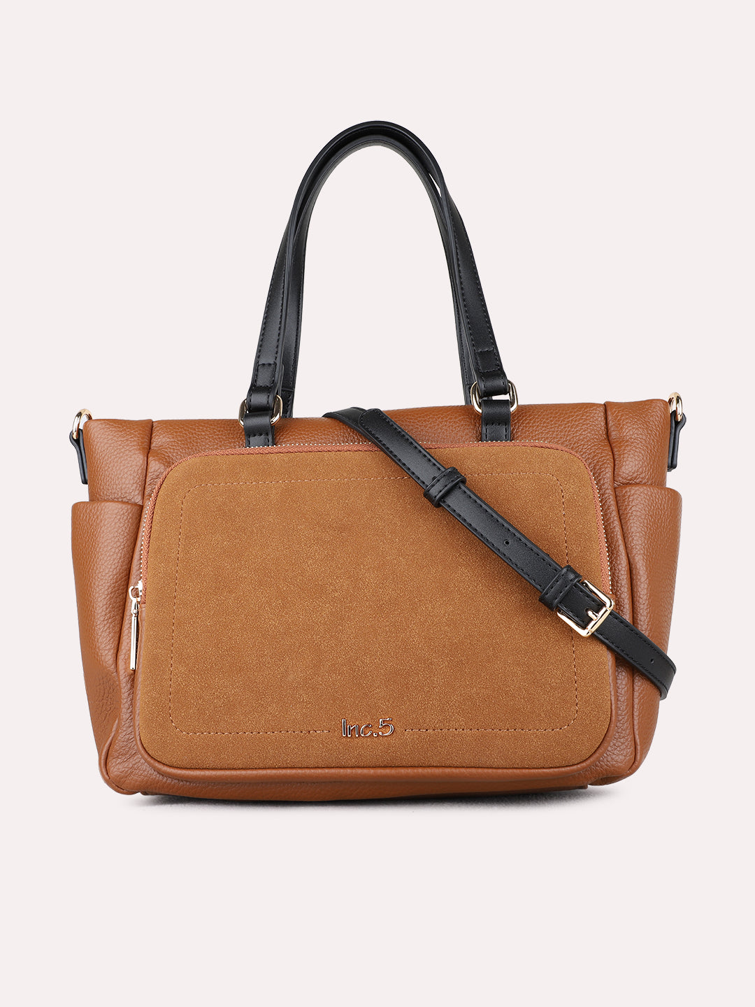 Womens Tan Handbag With Zip Lock For Casual