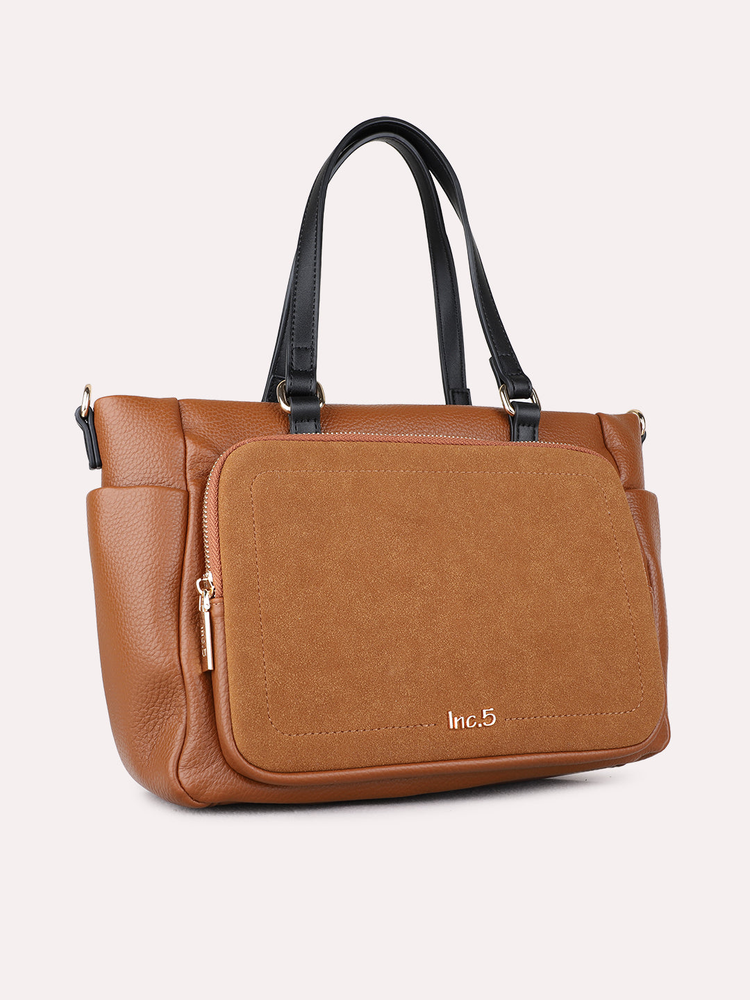 Womens Tan Handbag With Zip Lock For Casual