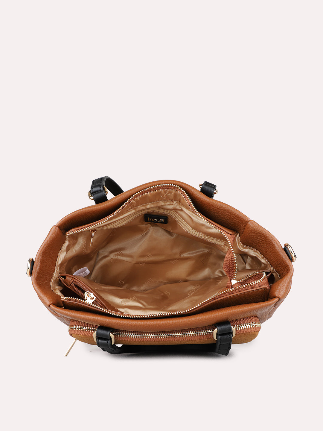 Womens Tan Handbag With Zip Lock For Casual