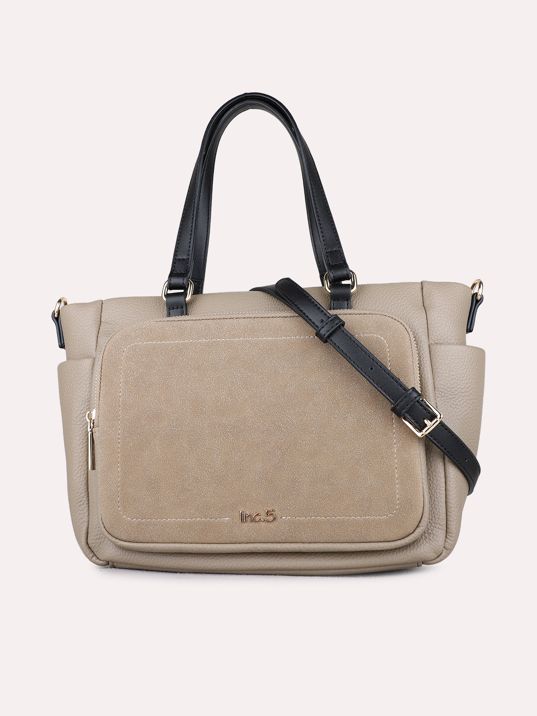 Womens Taupe Handbag With Zip Lock For Casual
