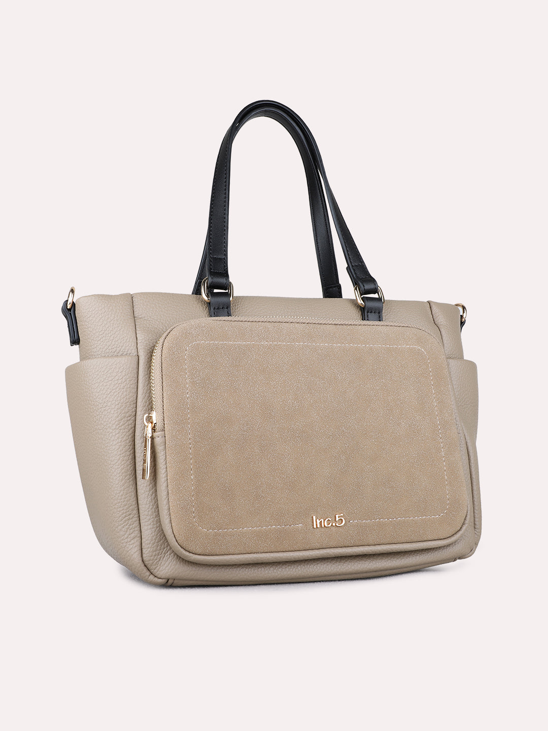 Womens Taupe Handbag With Zip Lock For Casual