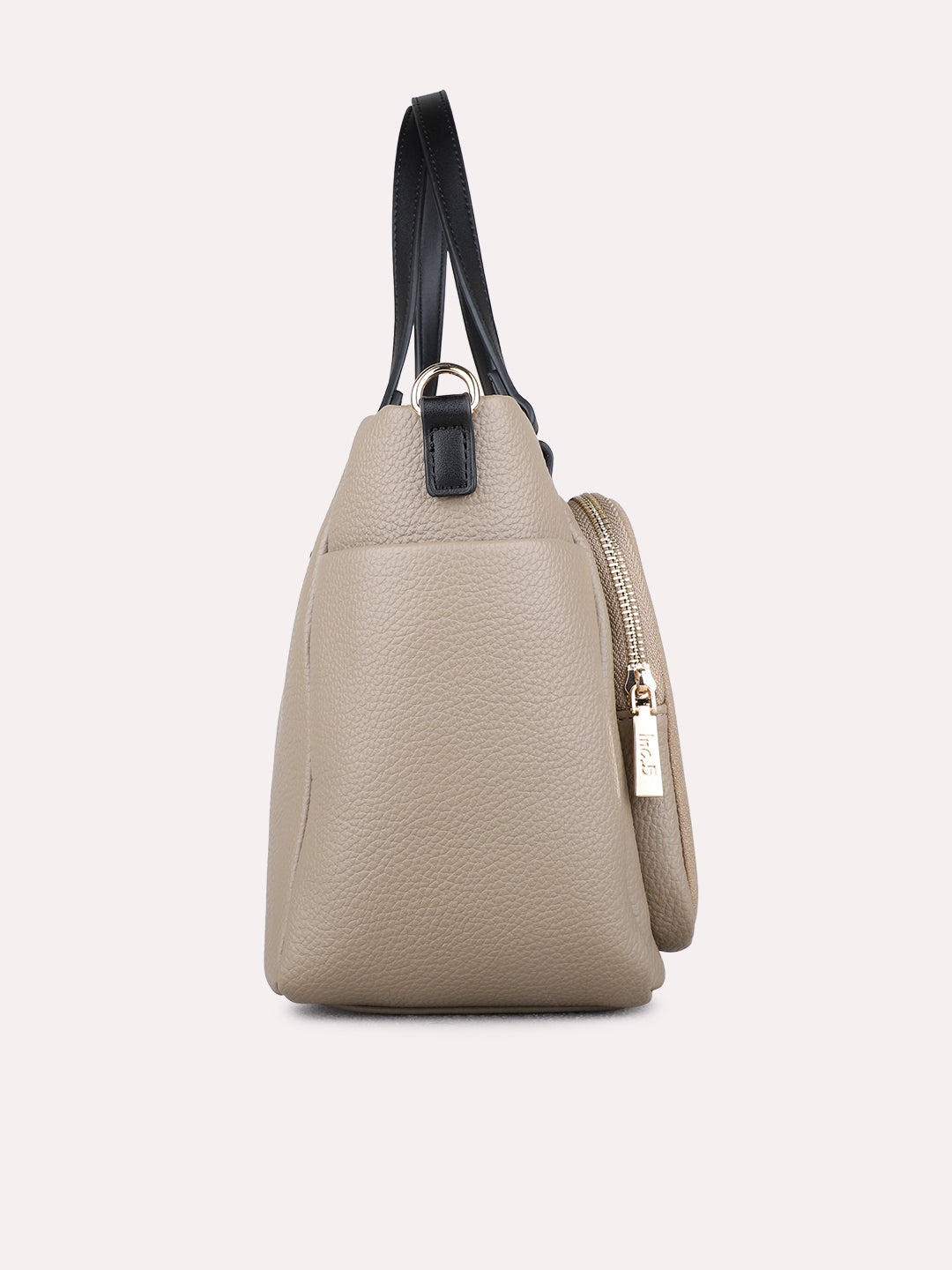 Womens Taupe Handbag With Zip Lock For Casual