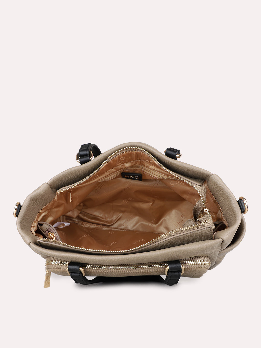 Womens Taupe Handbag With Zip Lock For Casual