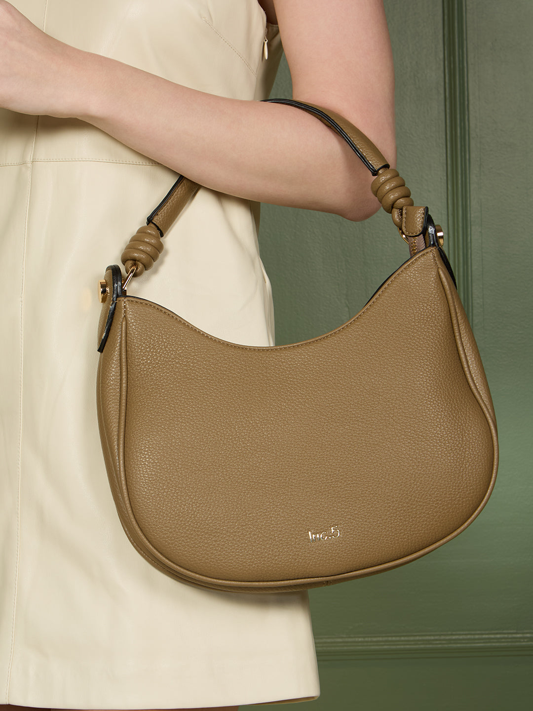 Womens Taupe Casual Shoulder Bag With Zip Lock