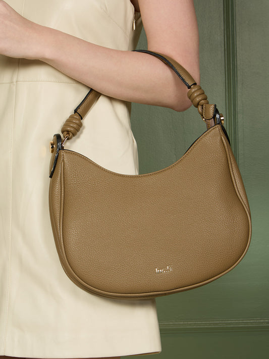 Womens Taupe Casual Shoulder Bag With Zip Lock