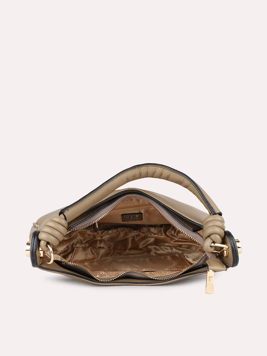 Womens Taupe Casual Shoulder Bag With Zip Lock