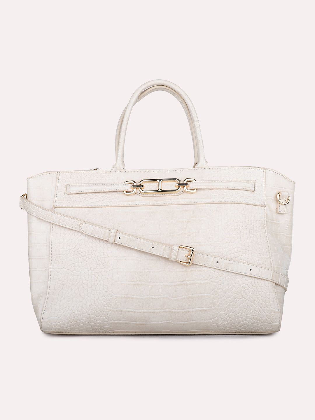 Womens Cream Casual Handbag With Zip Lock