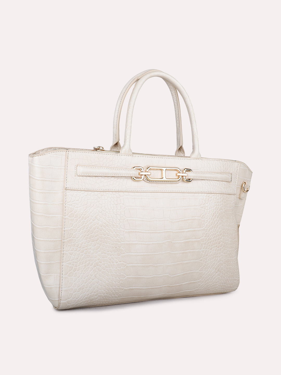 Womens Cream Casual Handbag With Zip Lock