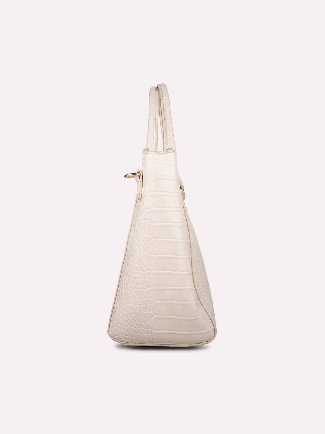 Womens Cream Casual Handbag With Zip Lock