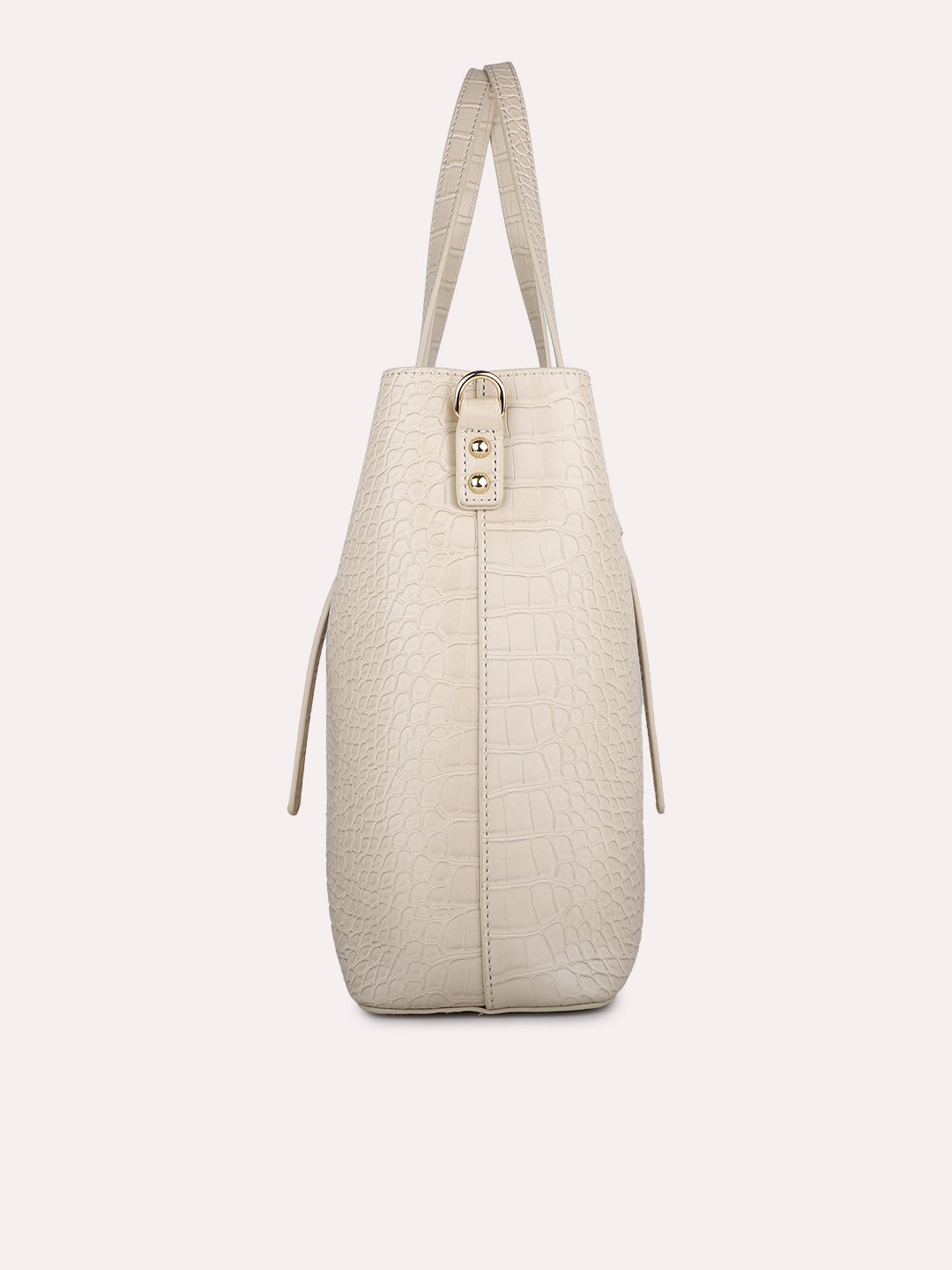 Womens Beige Casual Textured Shoulder Bag With Zip Lock