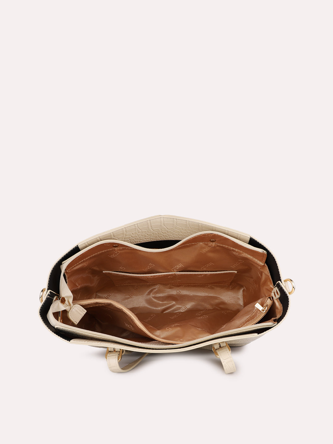 Womens Beige Casual Textured Shoulder Bag With Zip Lock