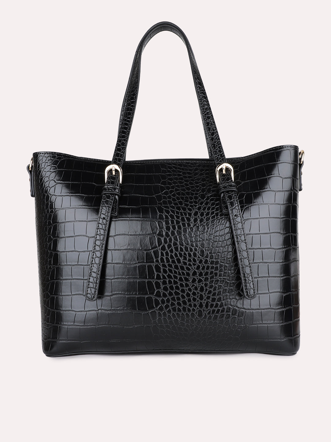 Womens Black Casual Textured Shoulder Bag With Zip Lock