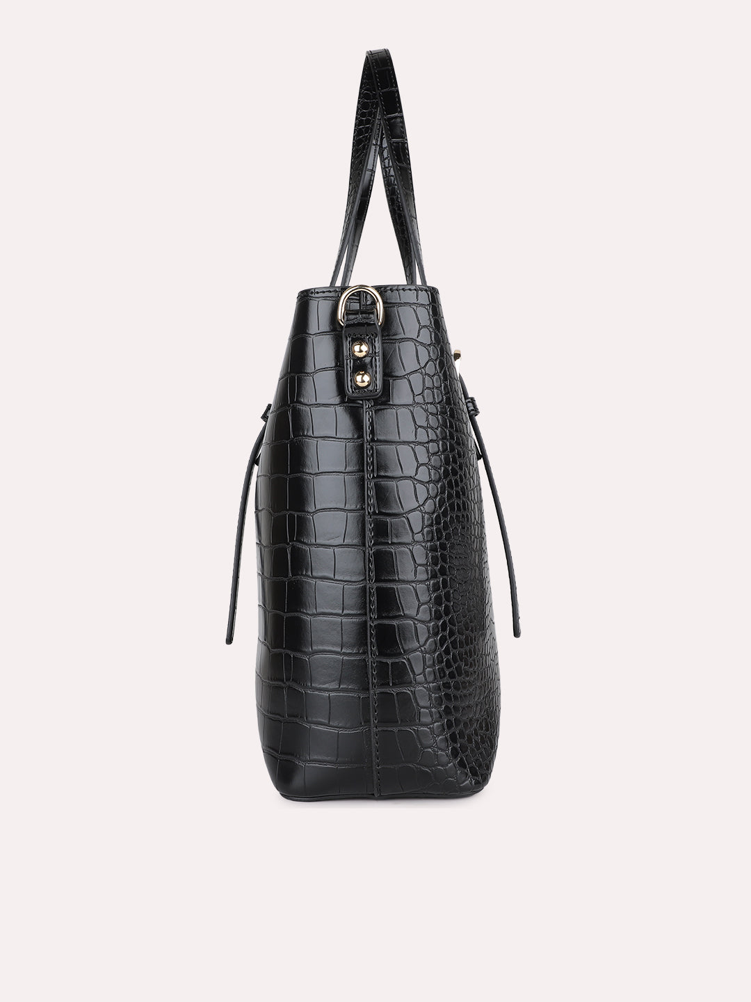 Womens Black Casual Textured Shoulder Bag With Zip Lock