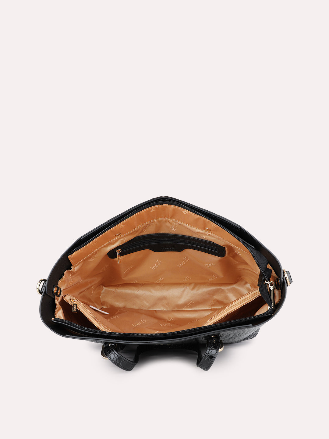 Womens Black Casual Textured Shoulder Bag With Zip Lock