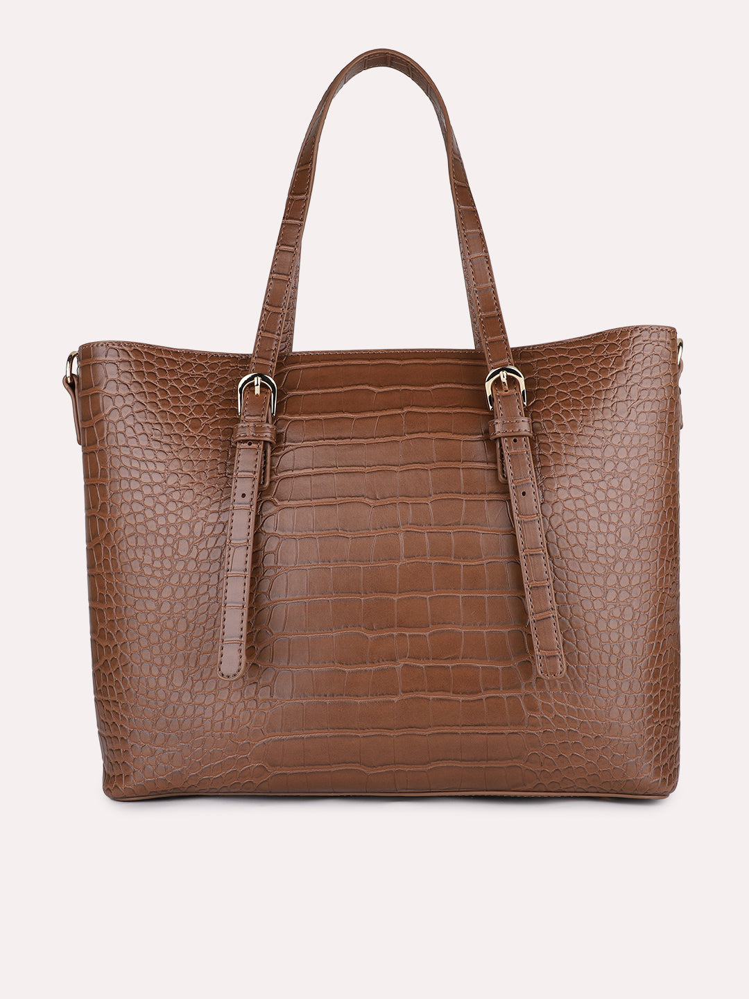 Womens Brown Casual Textured Shoulder Bag With Zip Lock