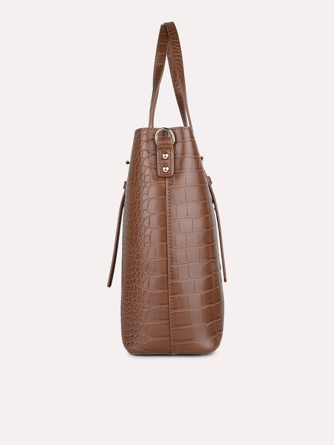 Womens Brown Casual Textured Shoulder Bag With Zip Lock