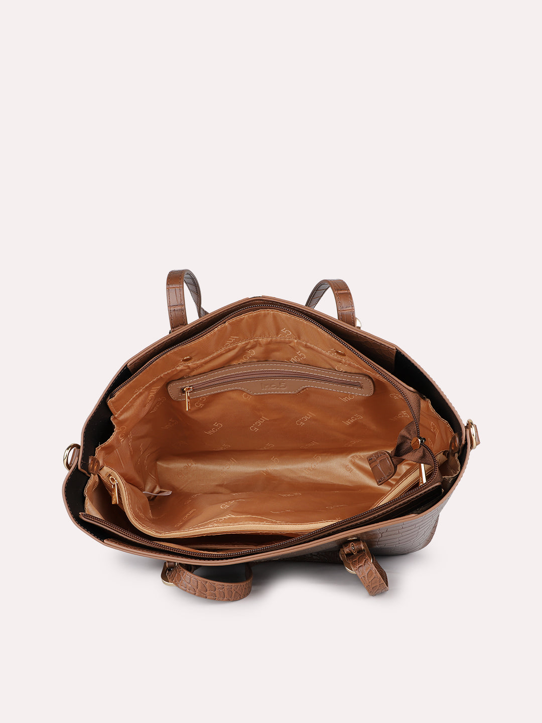 Womens Brown Casual Textured Shoulder Bag With Zip Lock