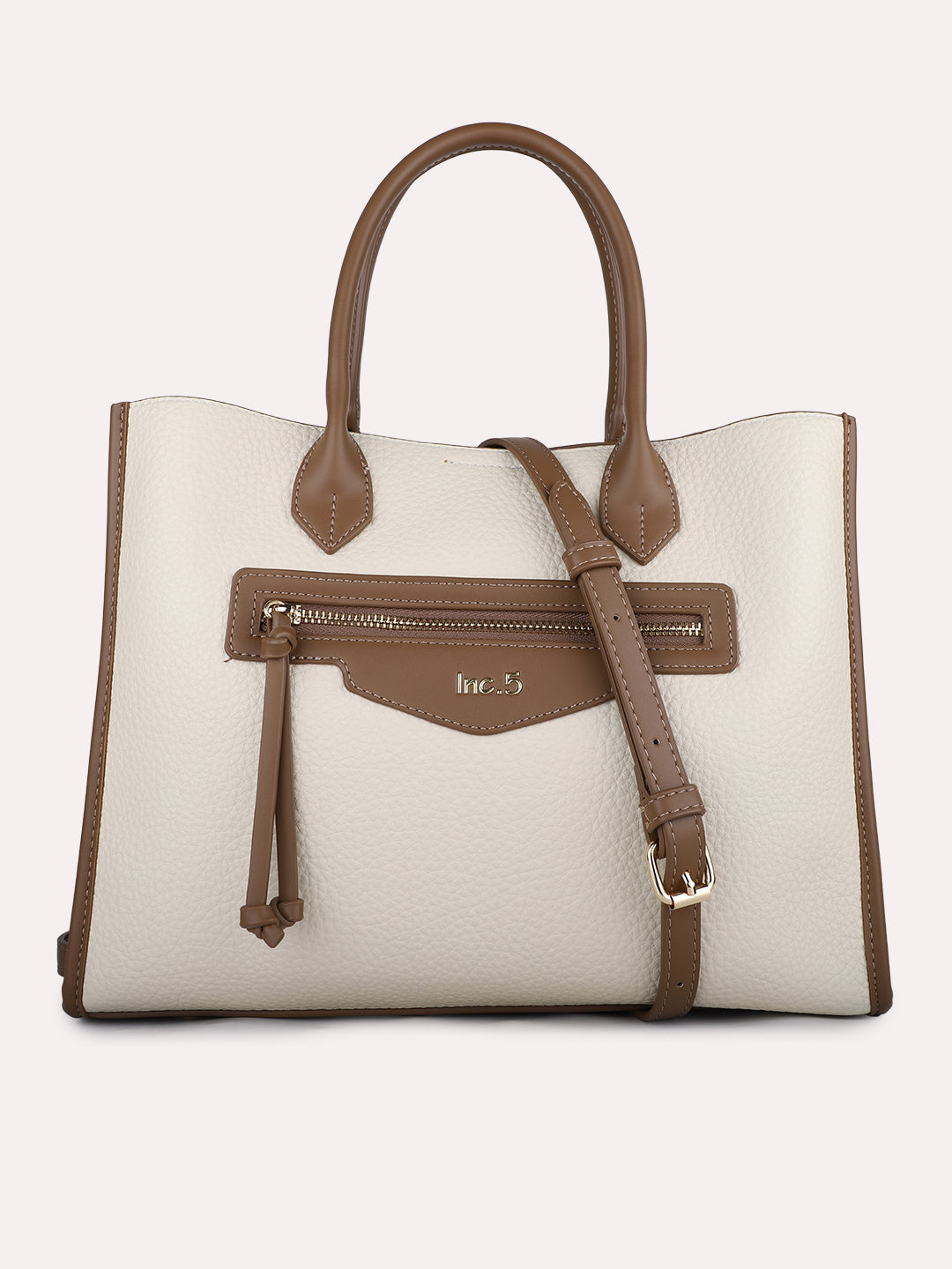 Womens Beige Casual Textured Shoulder Bag With Magnet Lock