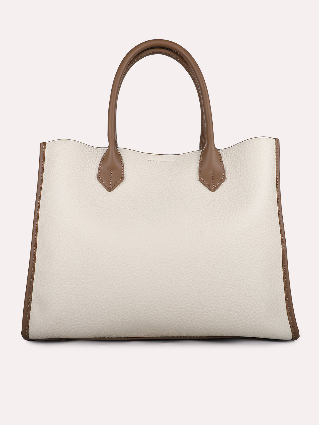 Womens Beige Casual Textured Shoulder Bag With Magnet Lock