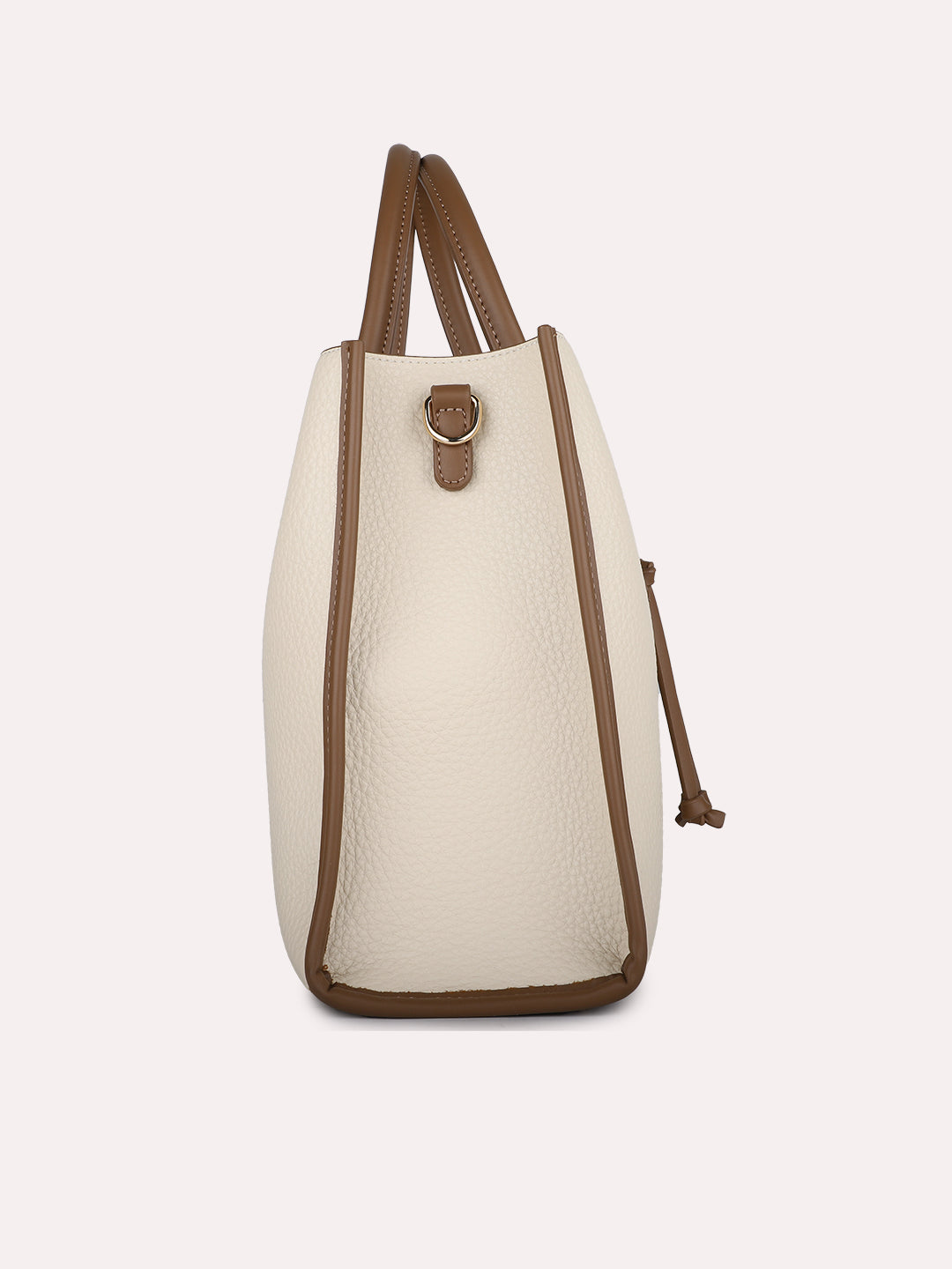 Womens Beige Casual Textured Shoulder Bag With Magnet Lock