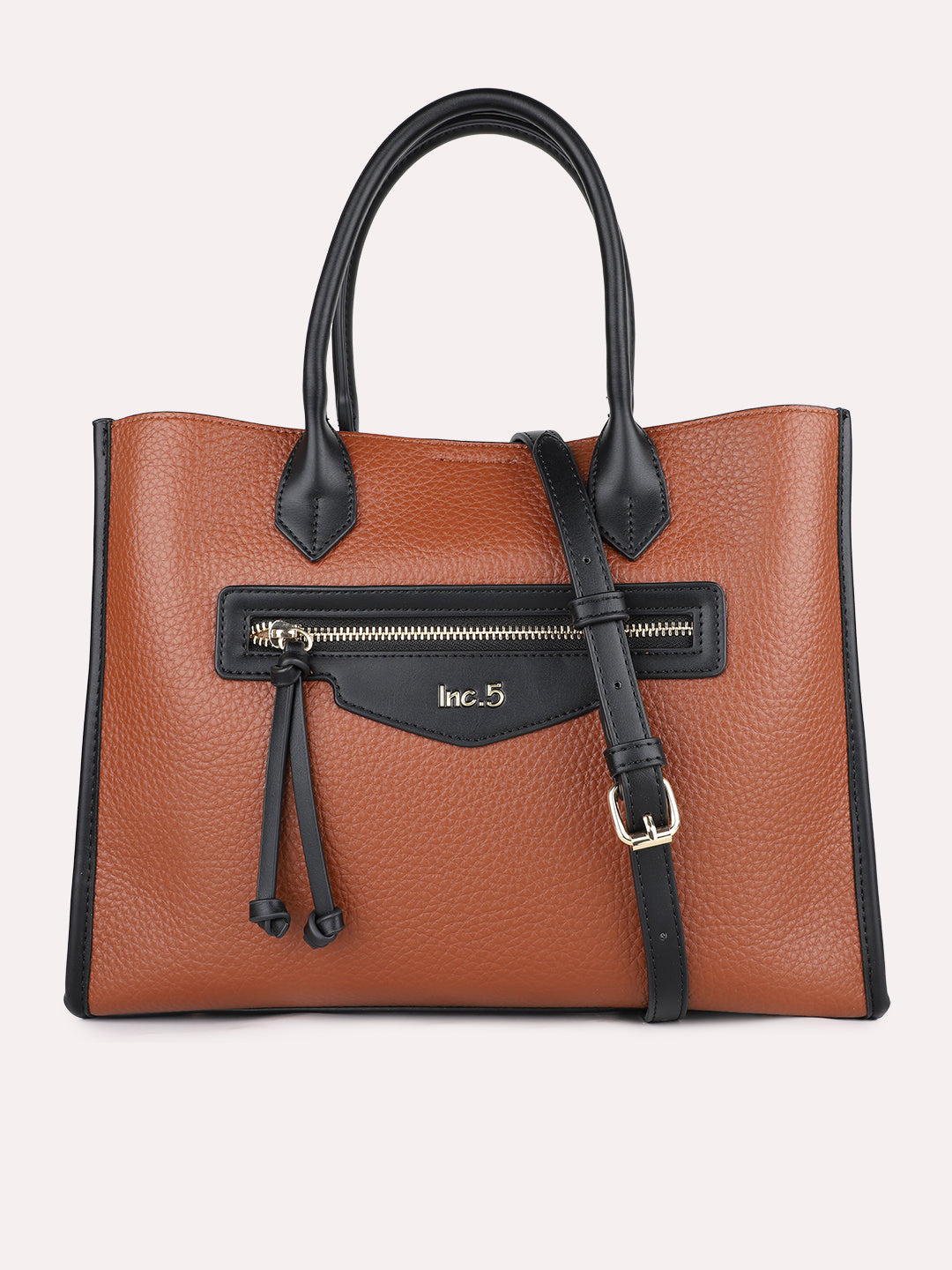 Womens Brown Casual Textured Shoulder Bag With Magnet Lock