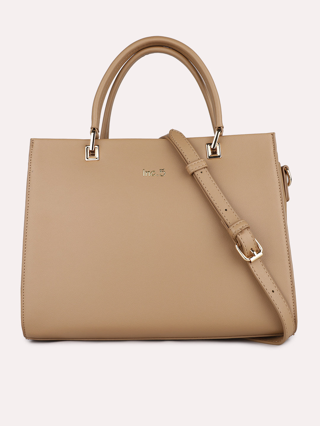 Womens Beige Casual Solid Handbag With Zip Lock