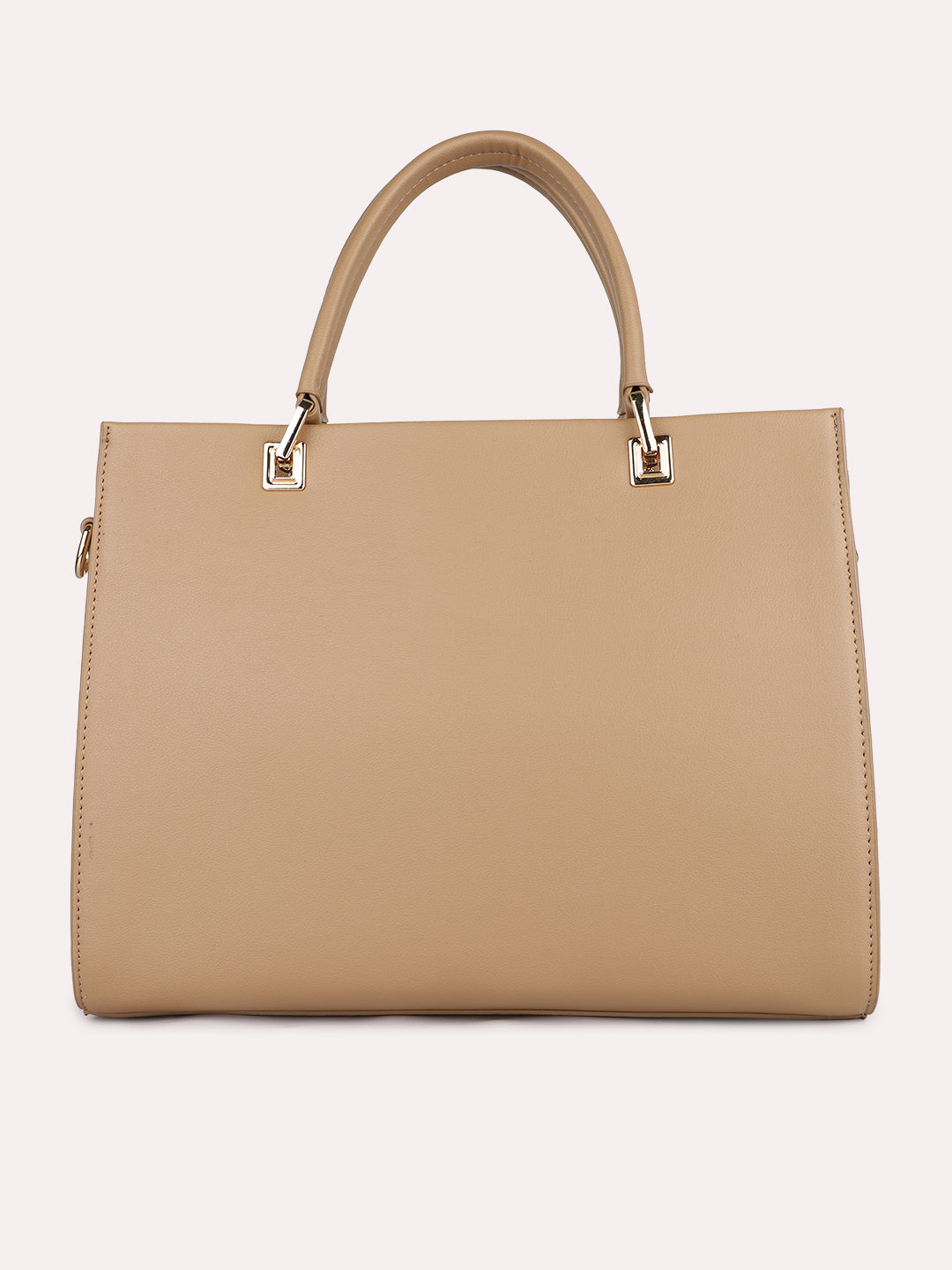 Womens Beige Casual Solid Handbag With Zip Lock