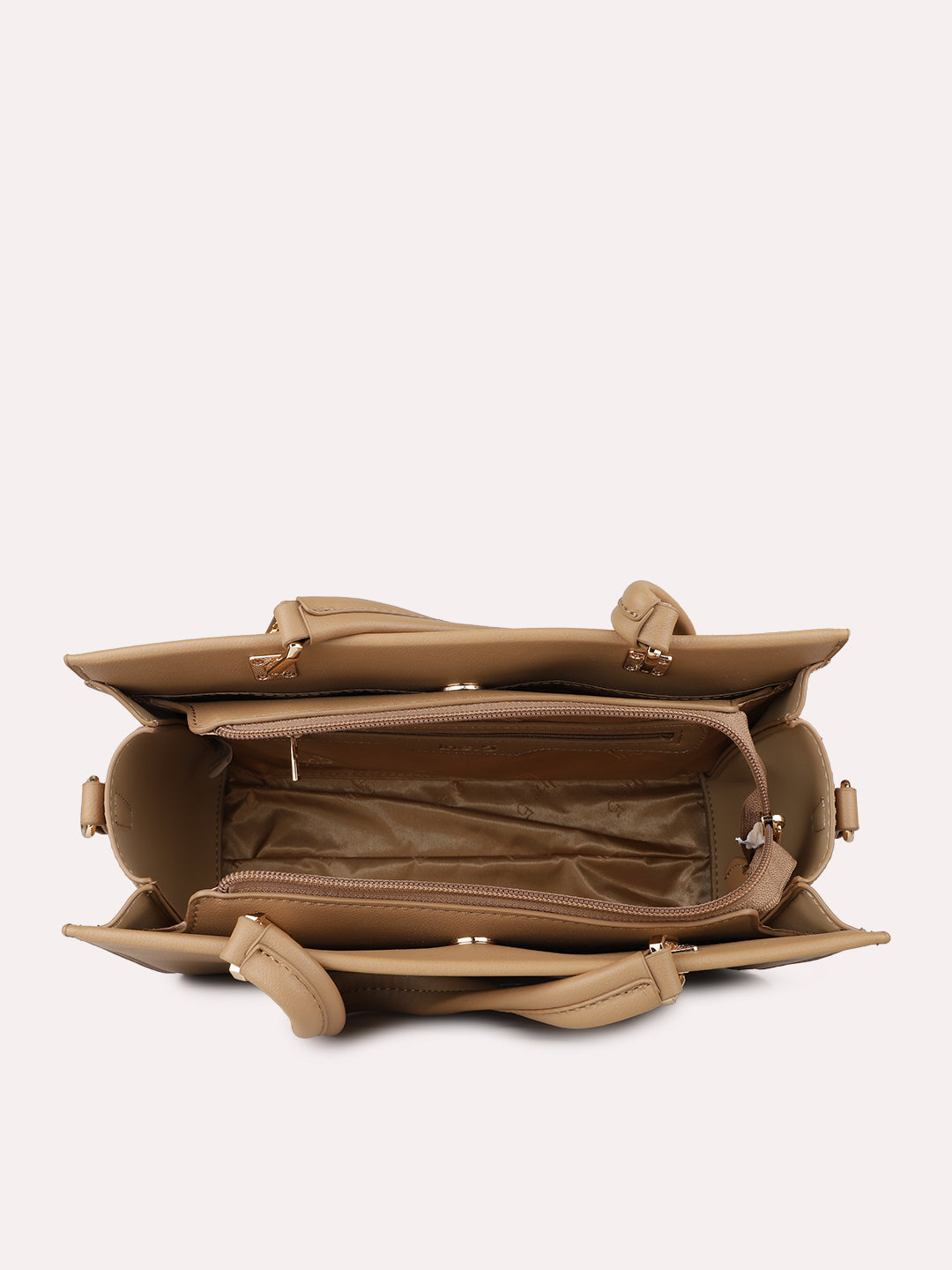 Womens Beige Casual Solid Handbag With Zip Lock