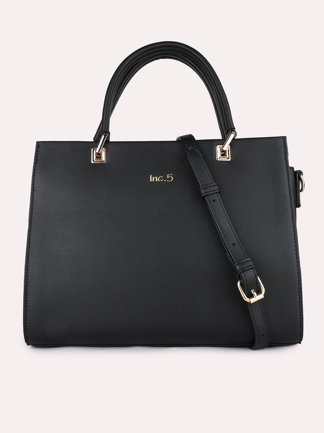 Womens Black Casual Solid Handbag With Zip Lock