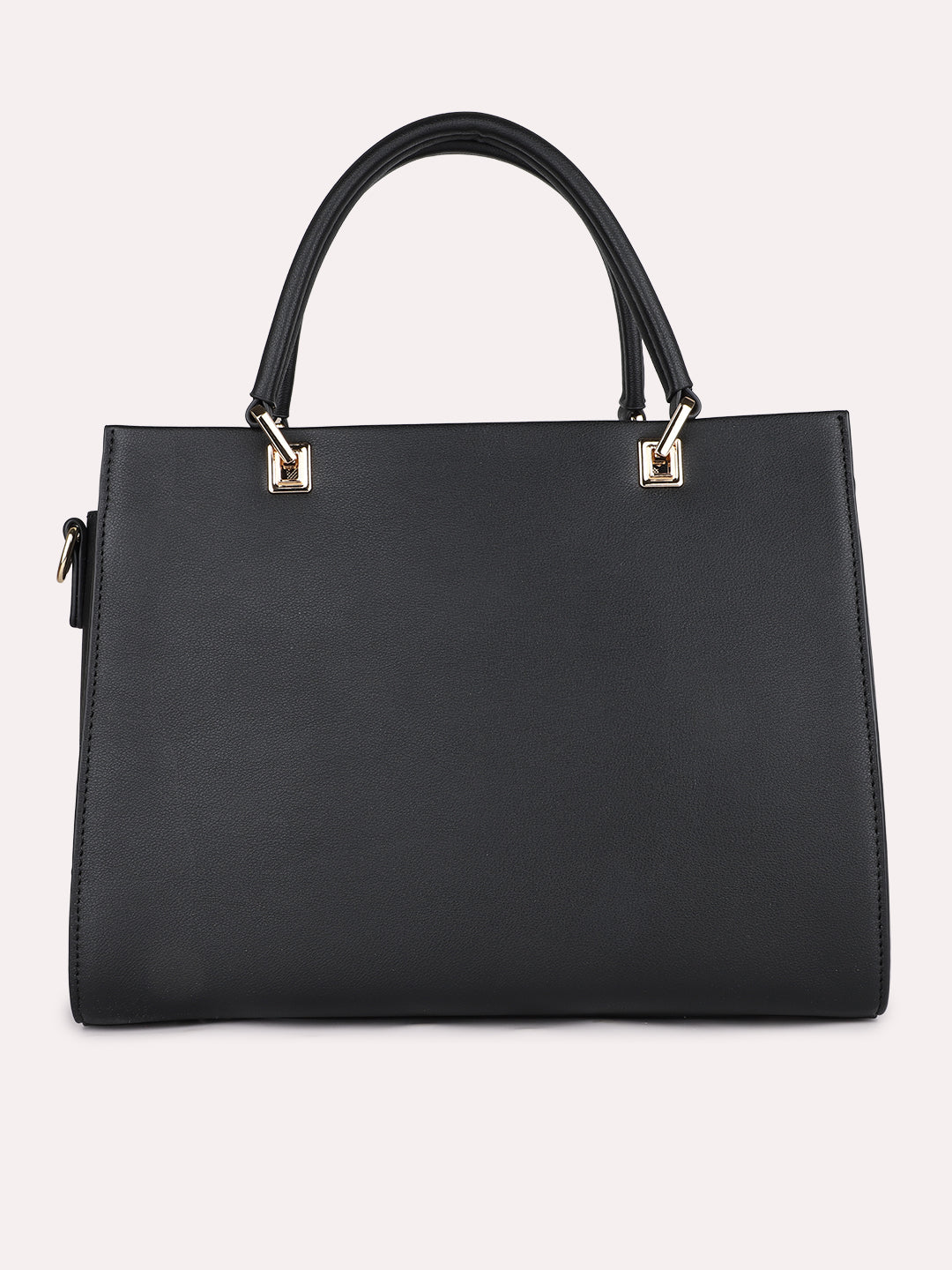 Womens Black Casual Solid Handbag With Zip Lock