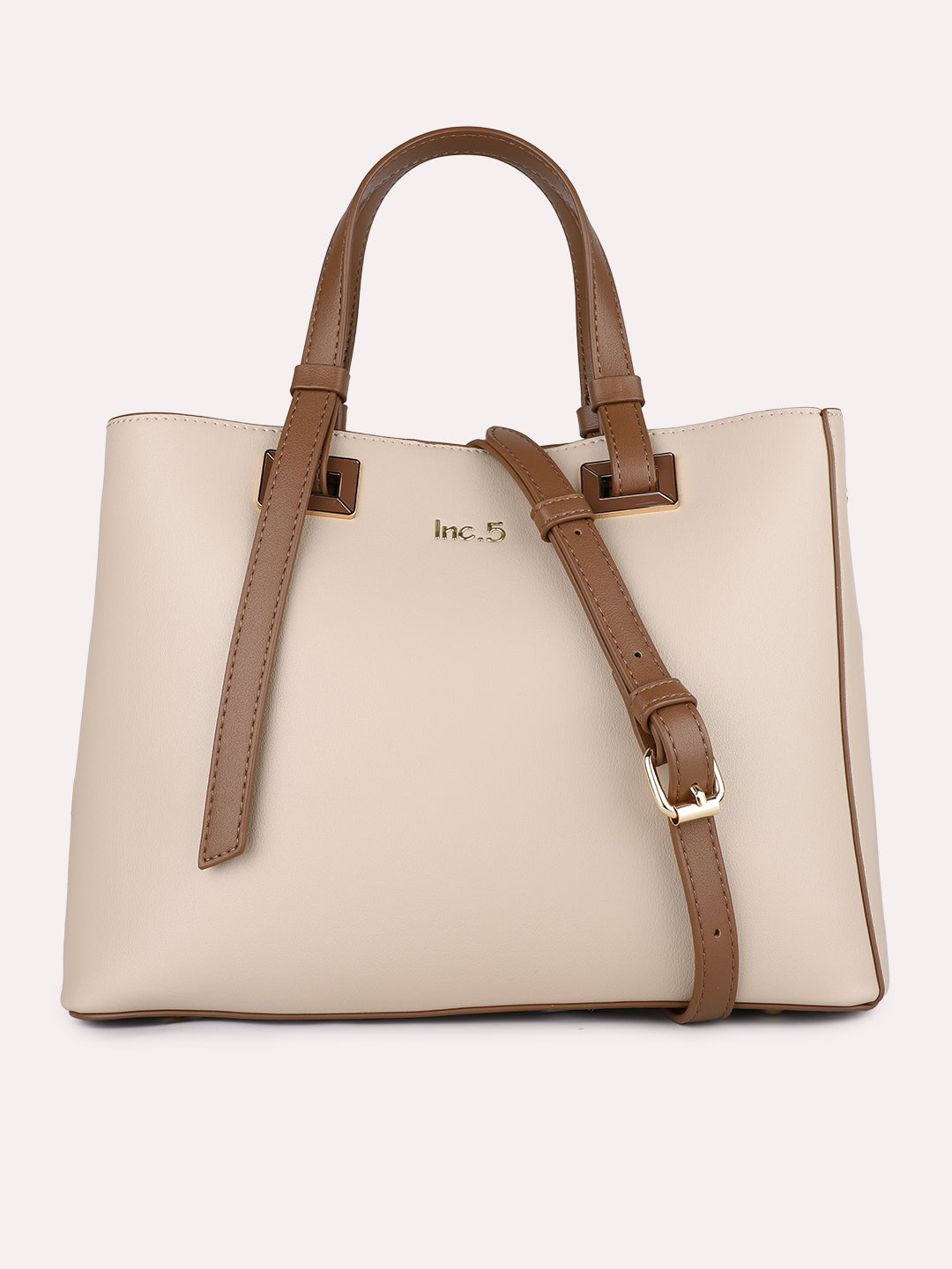 Womens Beige Casual Solid Handbag With Magnet Lock