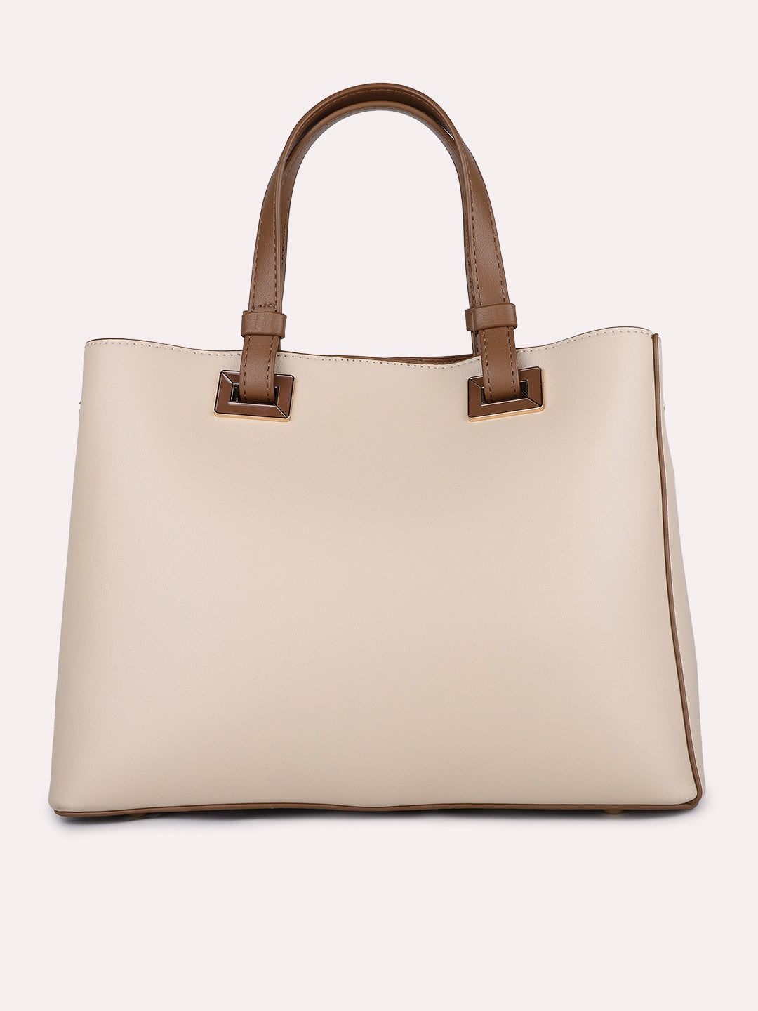 Womens Beige Casual Solid Handbag With Magnet Lock
