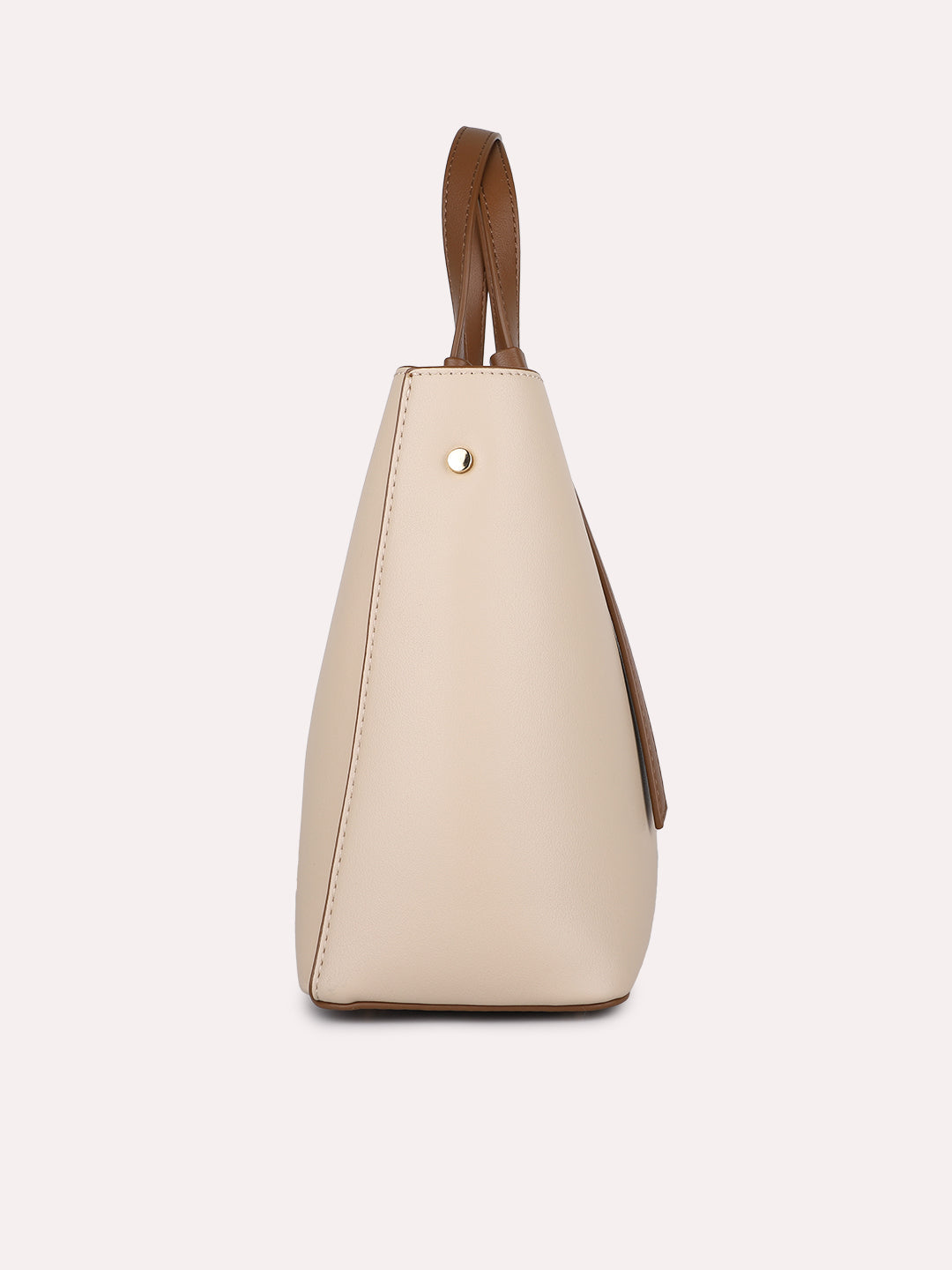 Womens Beige Casual Solid Handbag With Magnet Lock