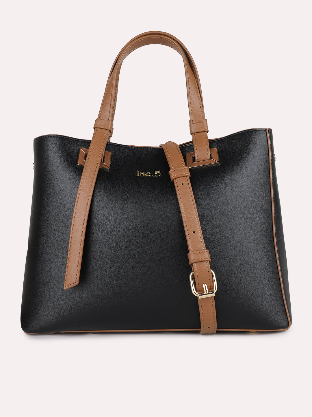 Womens Black Casual Solid Handbag With Magnet Lock