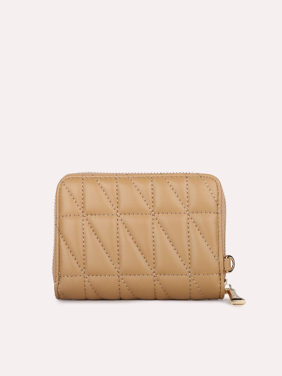 Womens Beige Party Textured Pattern Wallet With Zip Lock