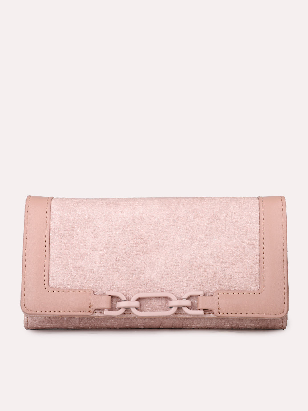 Womens Pink Party Textured Wallet With Push Lock