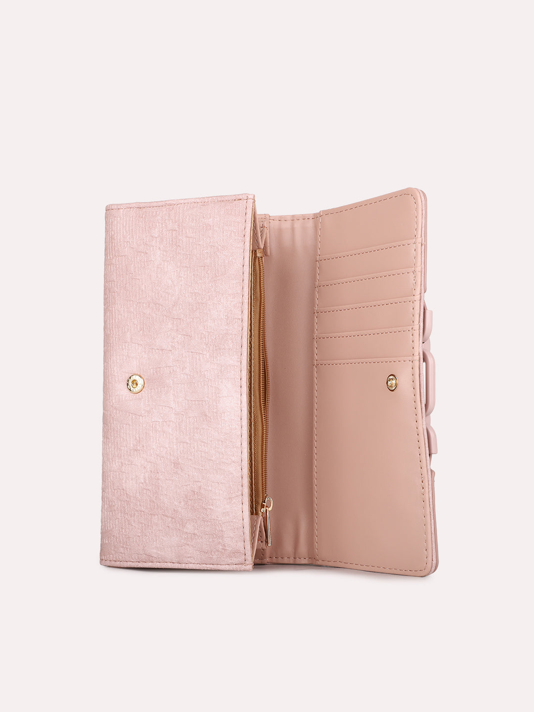 Womens Pink Party Textured Wallet With Push Lock