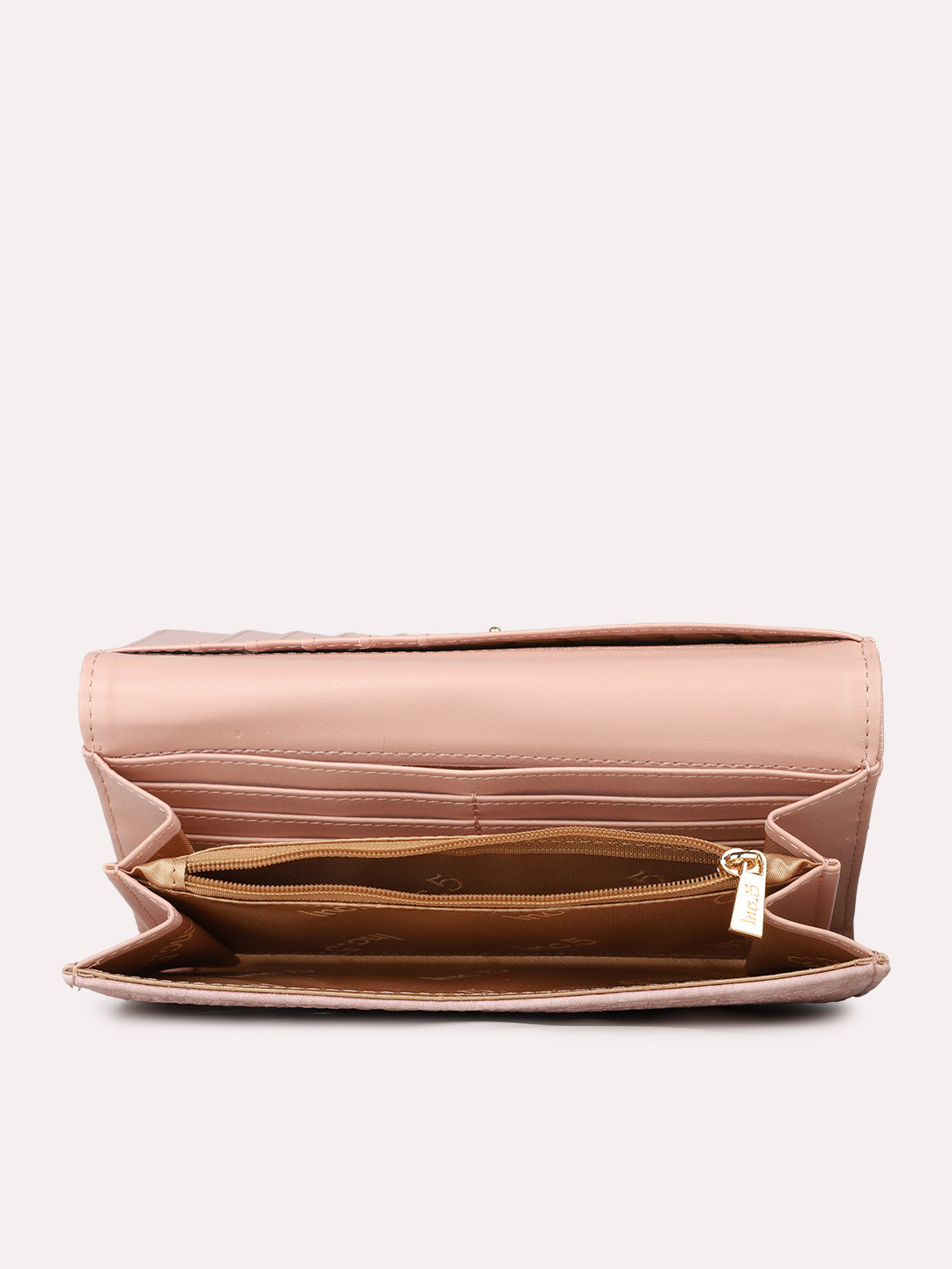 Womens Pink Party Textured Wallet With Push Lock