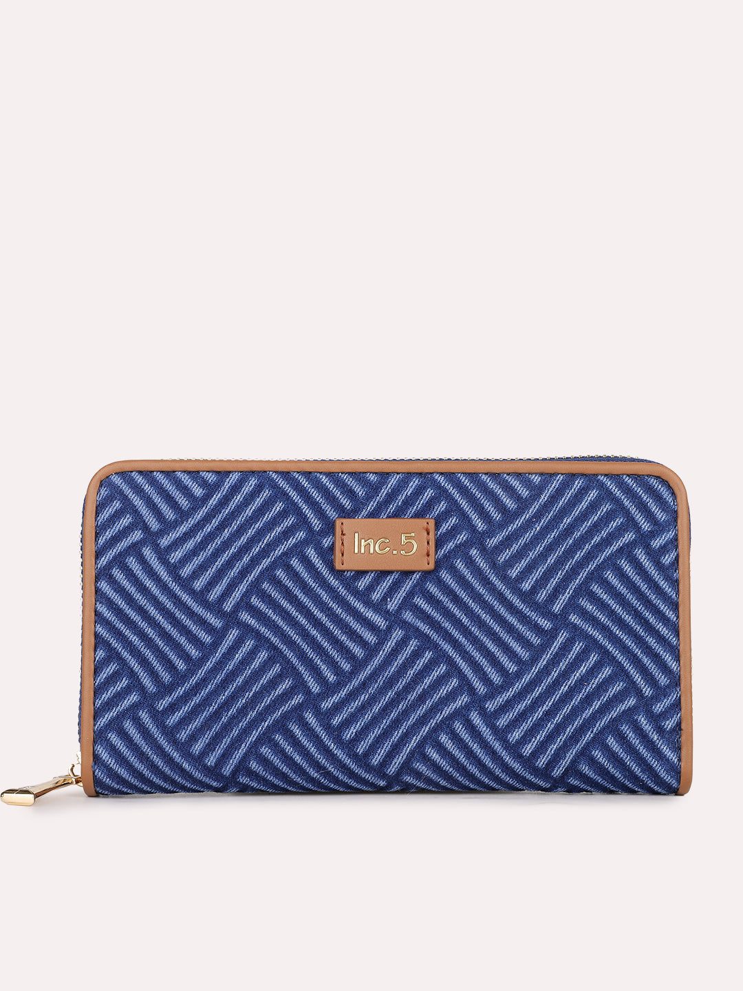 Womens Blue Party Textured Wallet With Zip Lock