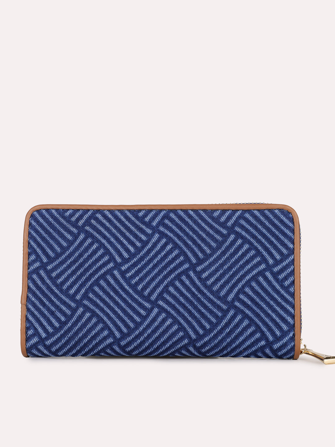 Womens Blue Party Textured Wallet With Zip Lock