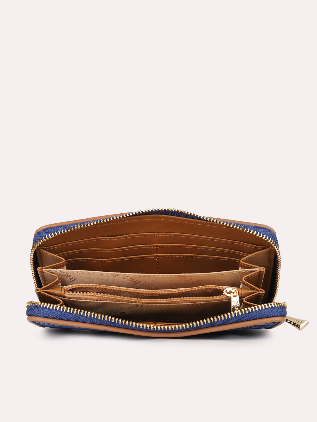 Womens Blue Party Textured Wallet With Zip Lock