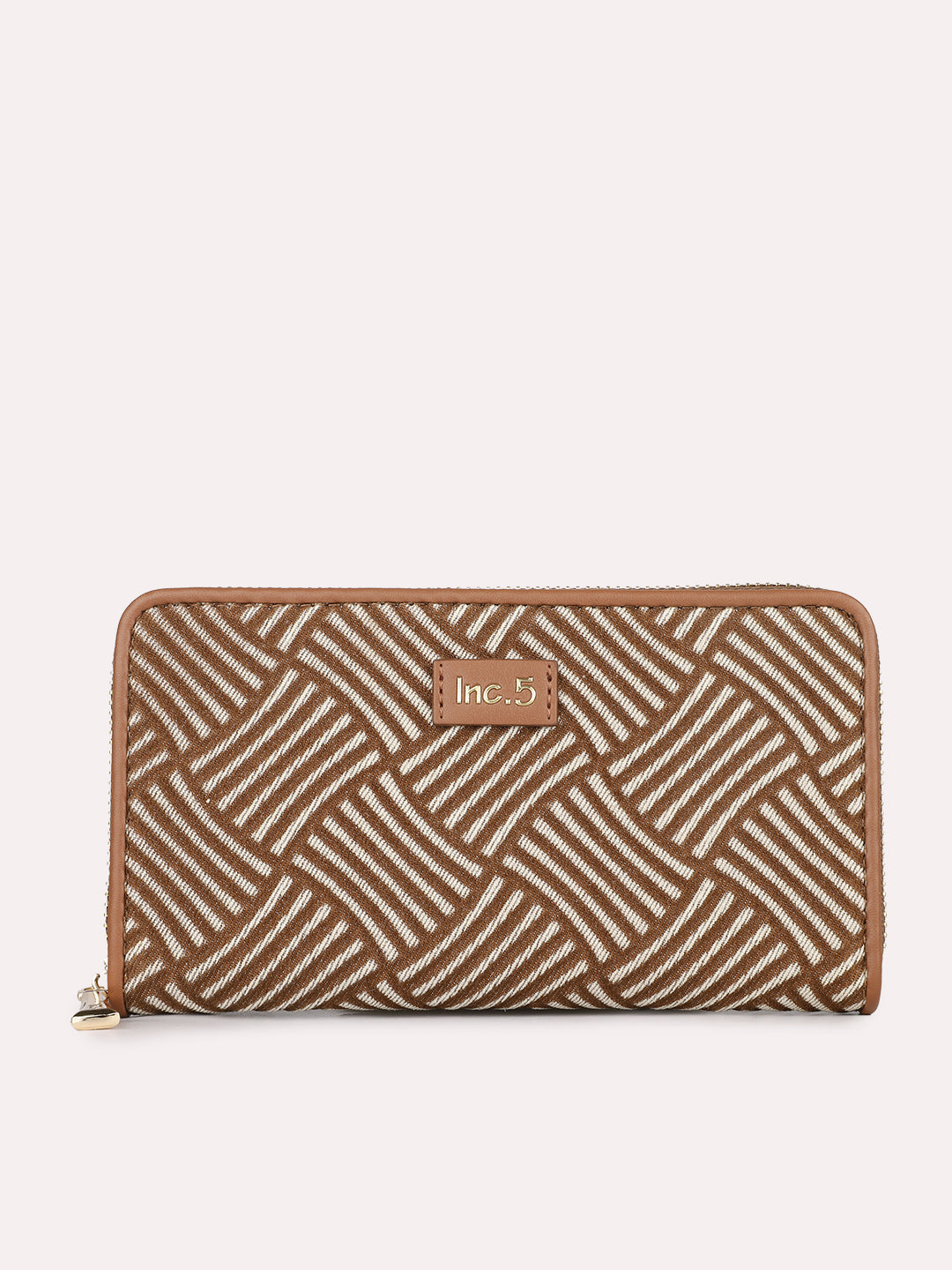 Womens Brown Party Textured Wallet With Zip Lock