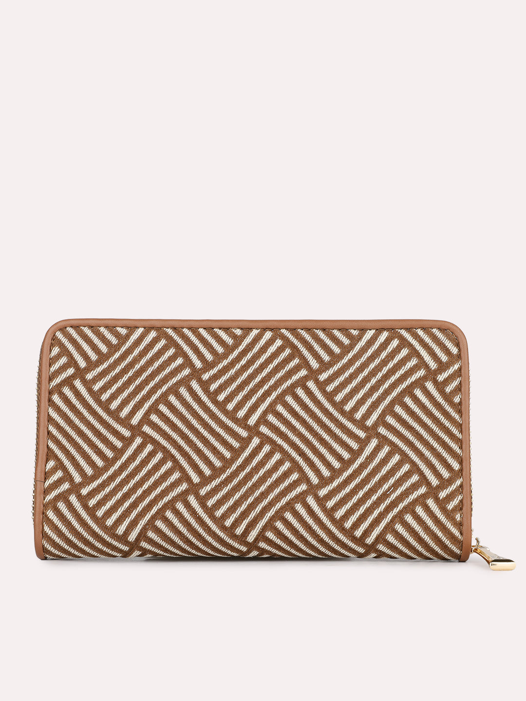 Womens Brown Party Textured Wallet With Zip Lock