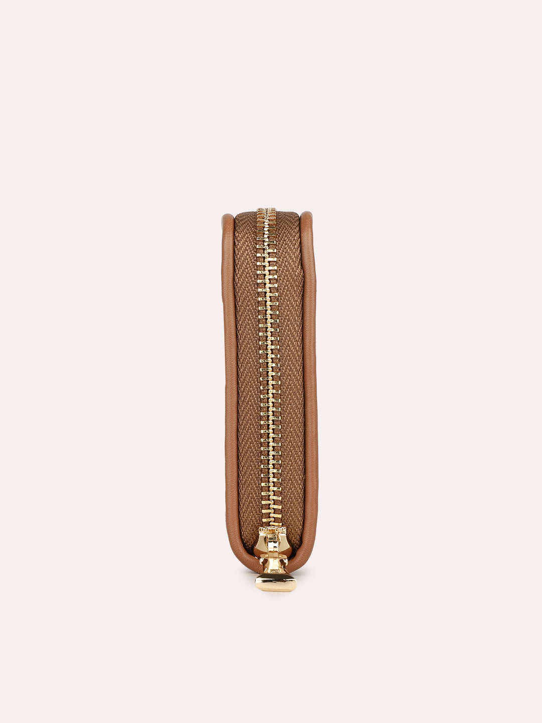 Womens Brown Party Textured Wallet With Zip Lock