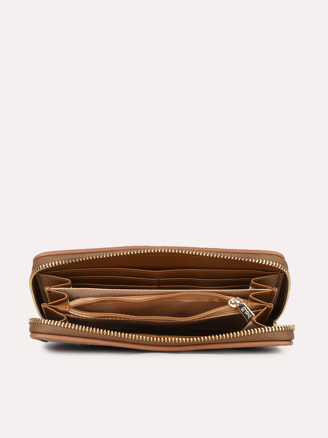Womens Brown Party Textured Wallet With Zip Lock