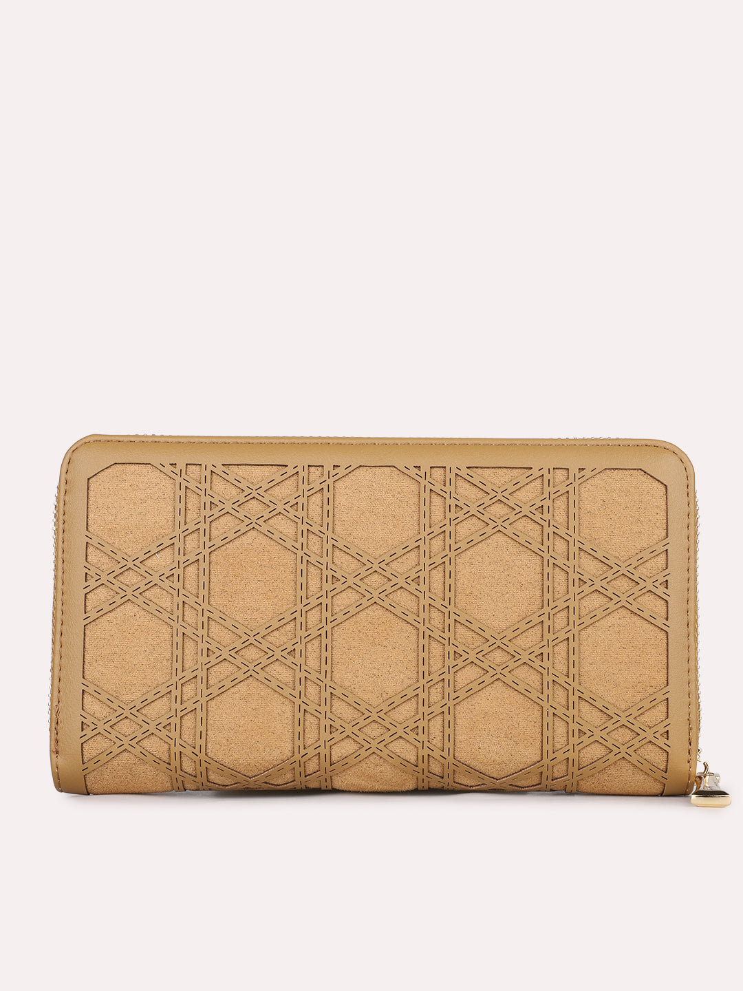 Womens Beige Party Textured Wallet With Zip Lock