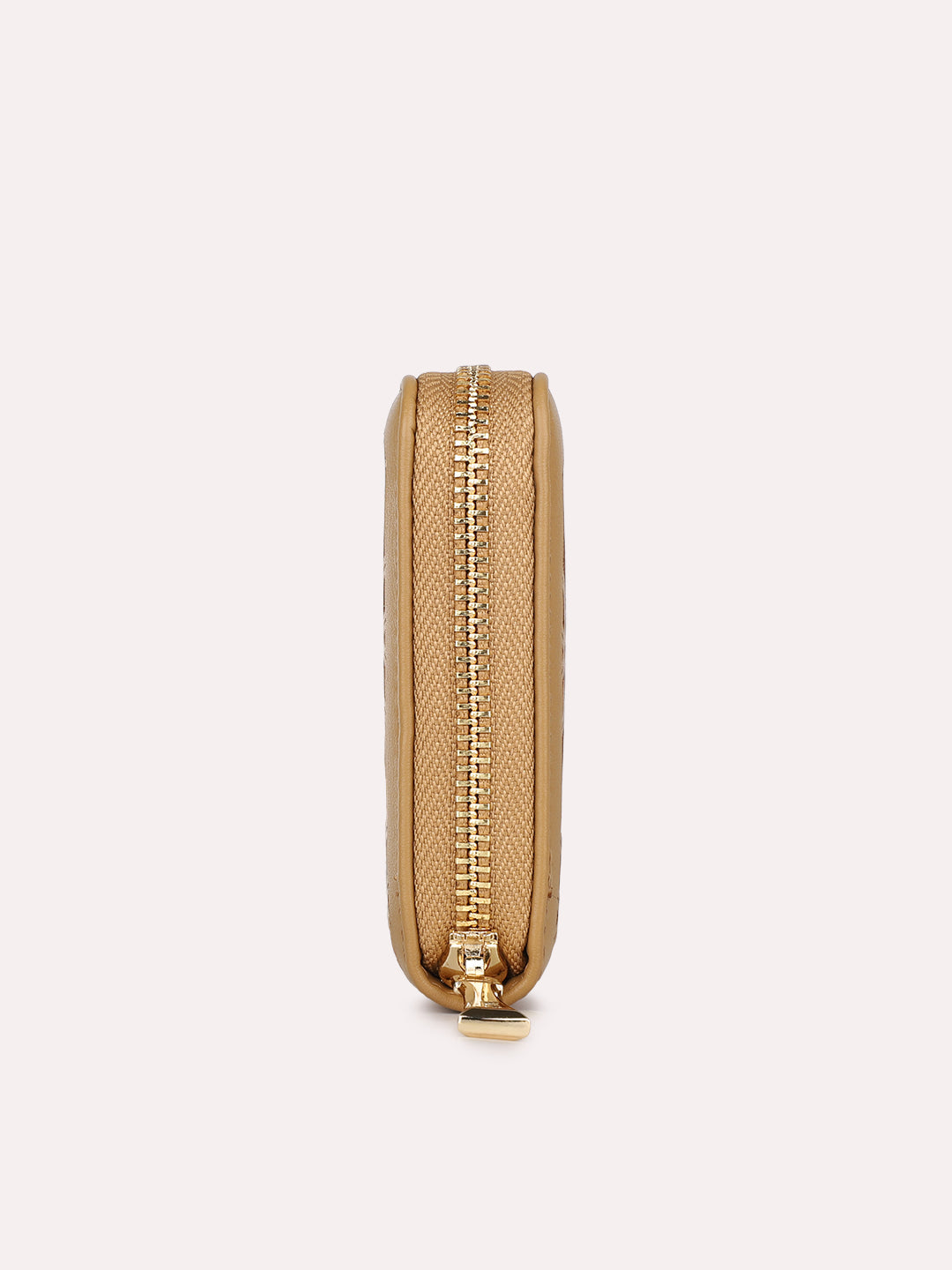 Womens Beige Party Textured Wallet With Zip Lock