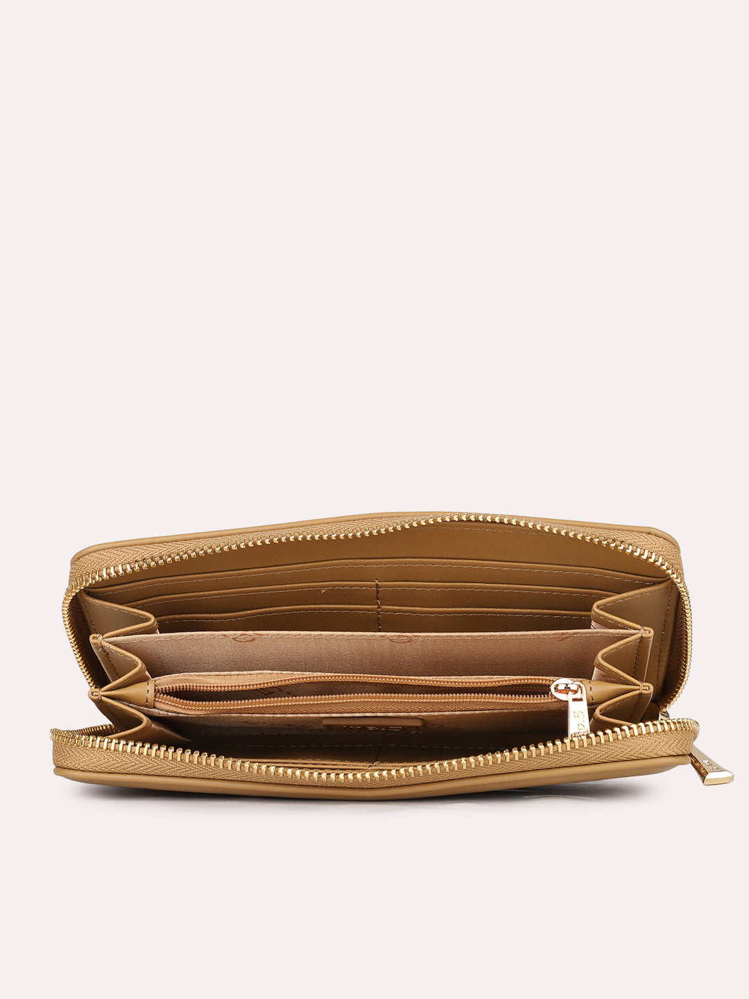 Womens Beige Party Textured Wallet With Zip Lock