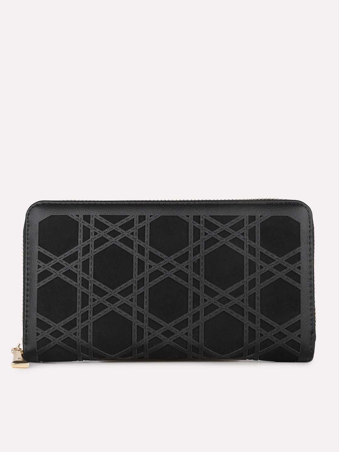 Womens Black Party Textured Wallet With Zip Lock