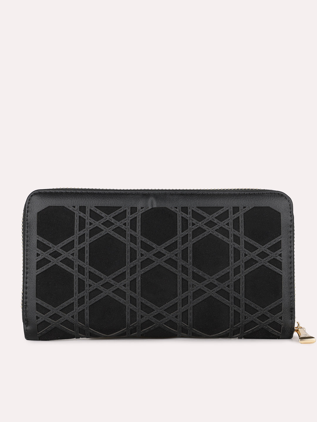 Womens Black Party Textured Wallet With Zip Lock